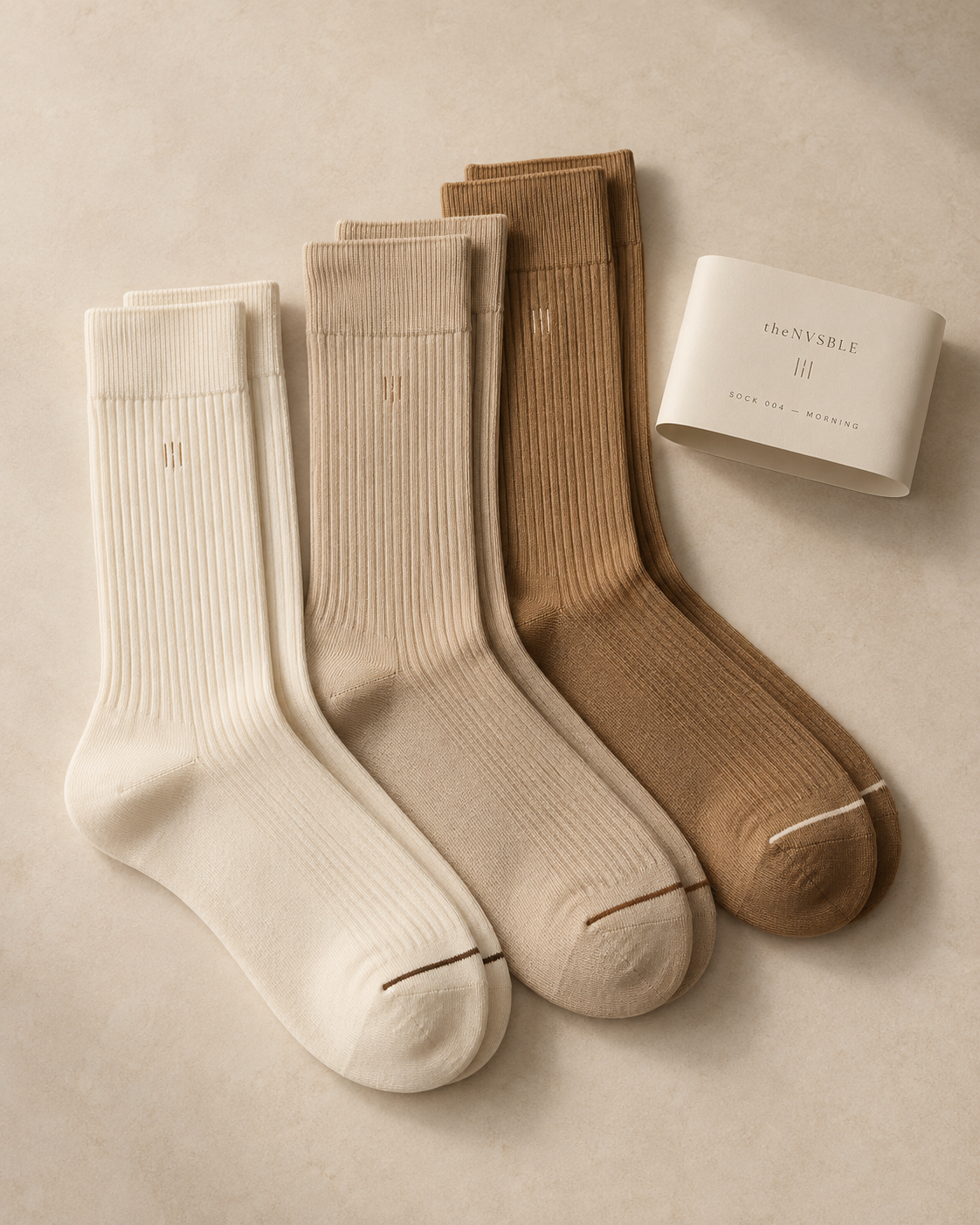 theNVSBLE SOCK-004 MORNING — Ecru, sand and camel Socks design preview