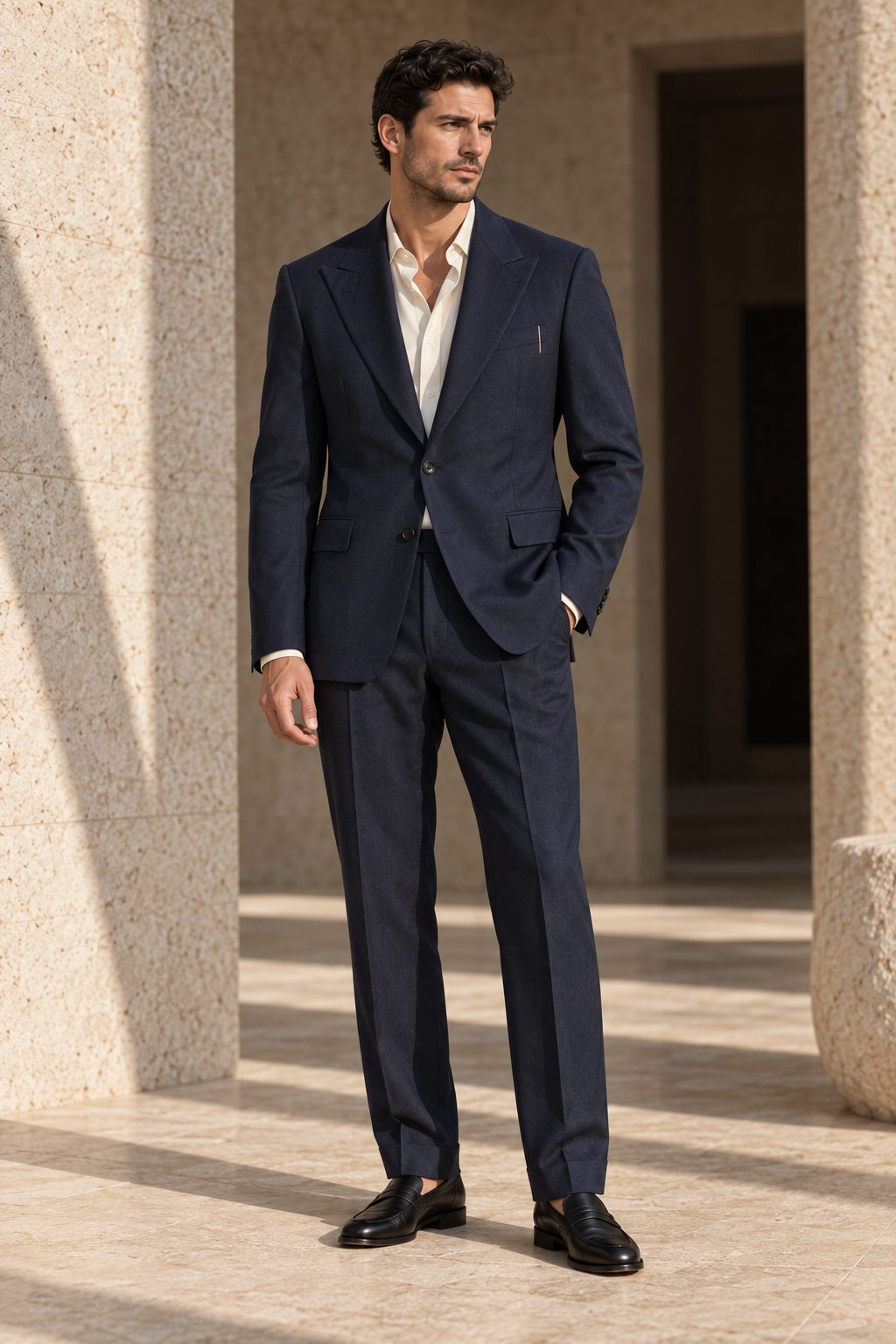 Concept preview of FORM 004 AFTERHOURS, midnight navy two-piece suit by theNVSBLE.