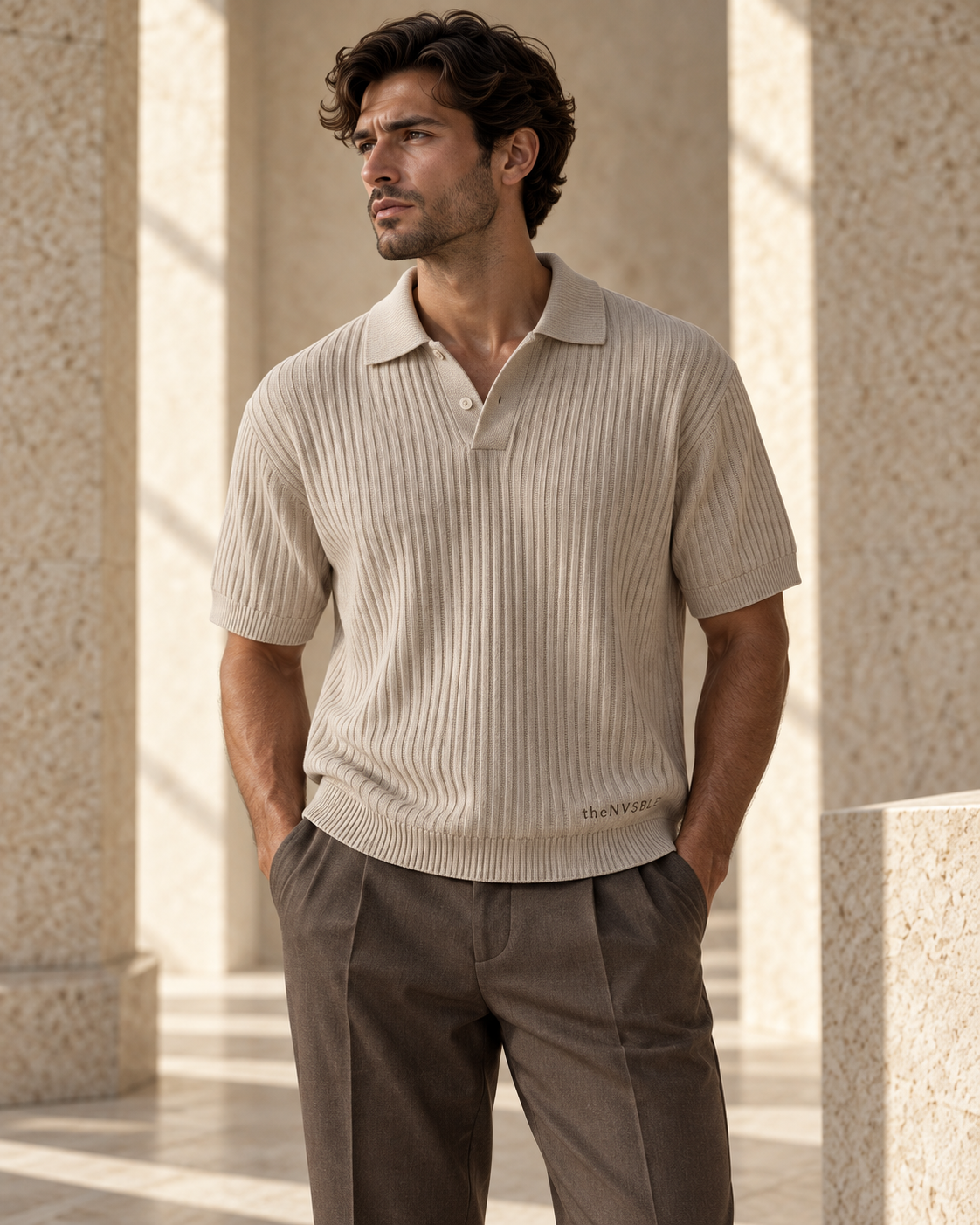 Concept preview of KNIT 003 COLUMN, stone knit polo by theNVSBLE.
