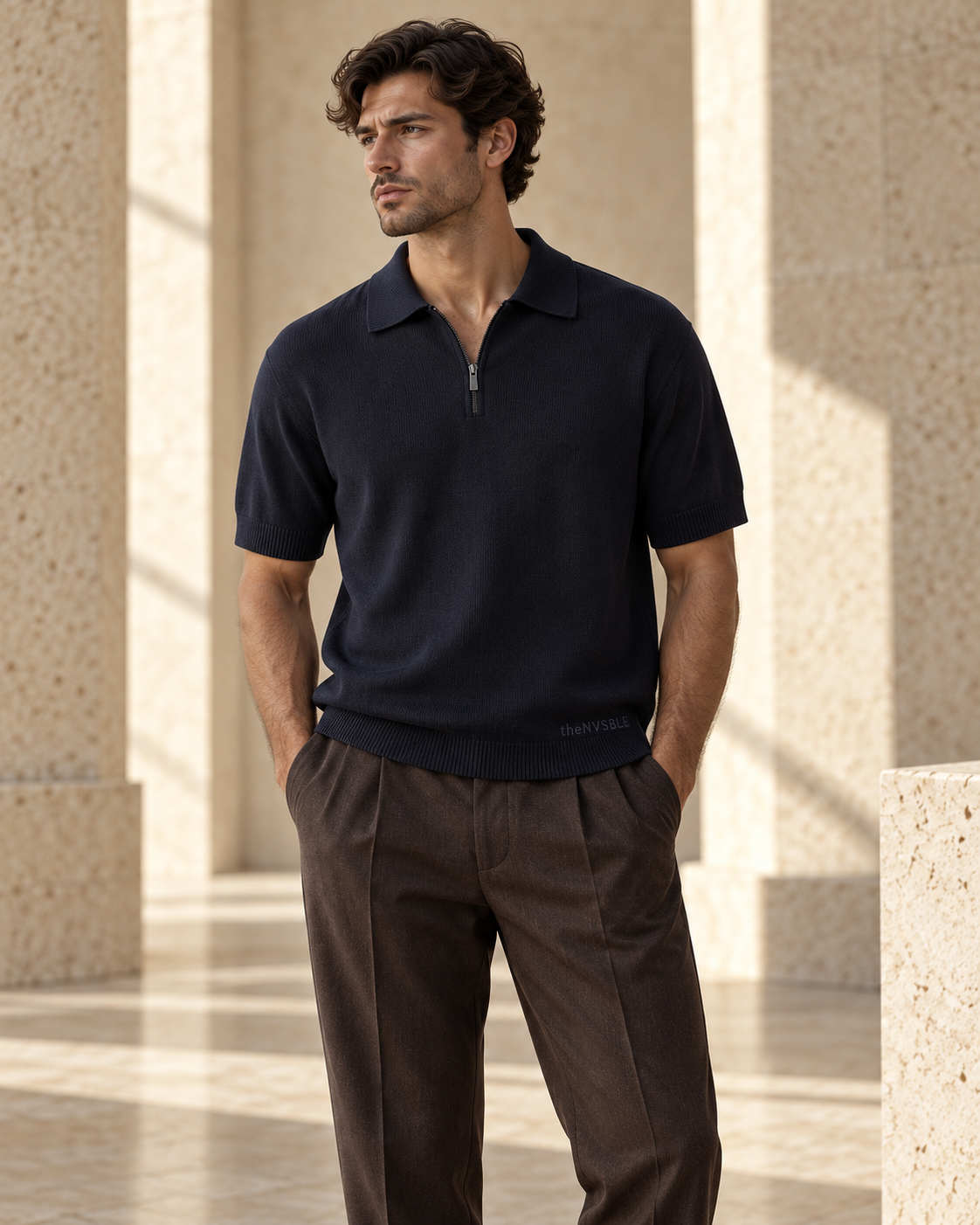 Concept preview of KNIT 004 MIDNIGHT, midnight navy knit polo by theNVSBLE.