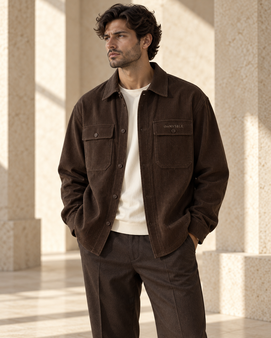 Concept preview of LAYER 005 CORD, cocoa overshirt by theNVSBLE.