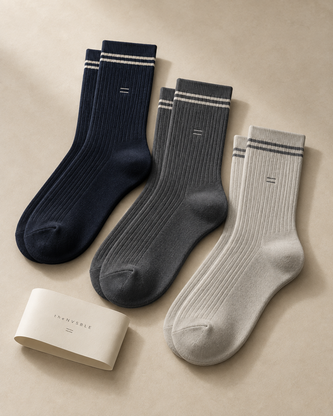 theNVSBLE SOCK-002 RHYTHM — Navy, slate and pale grey Socks design preview