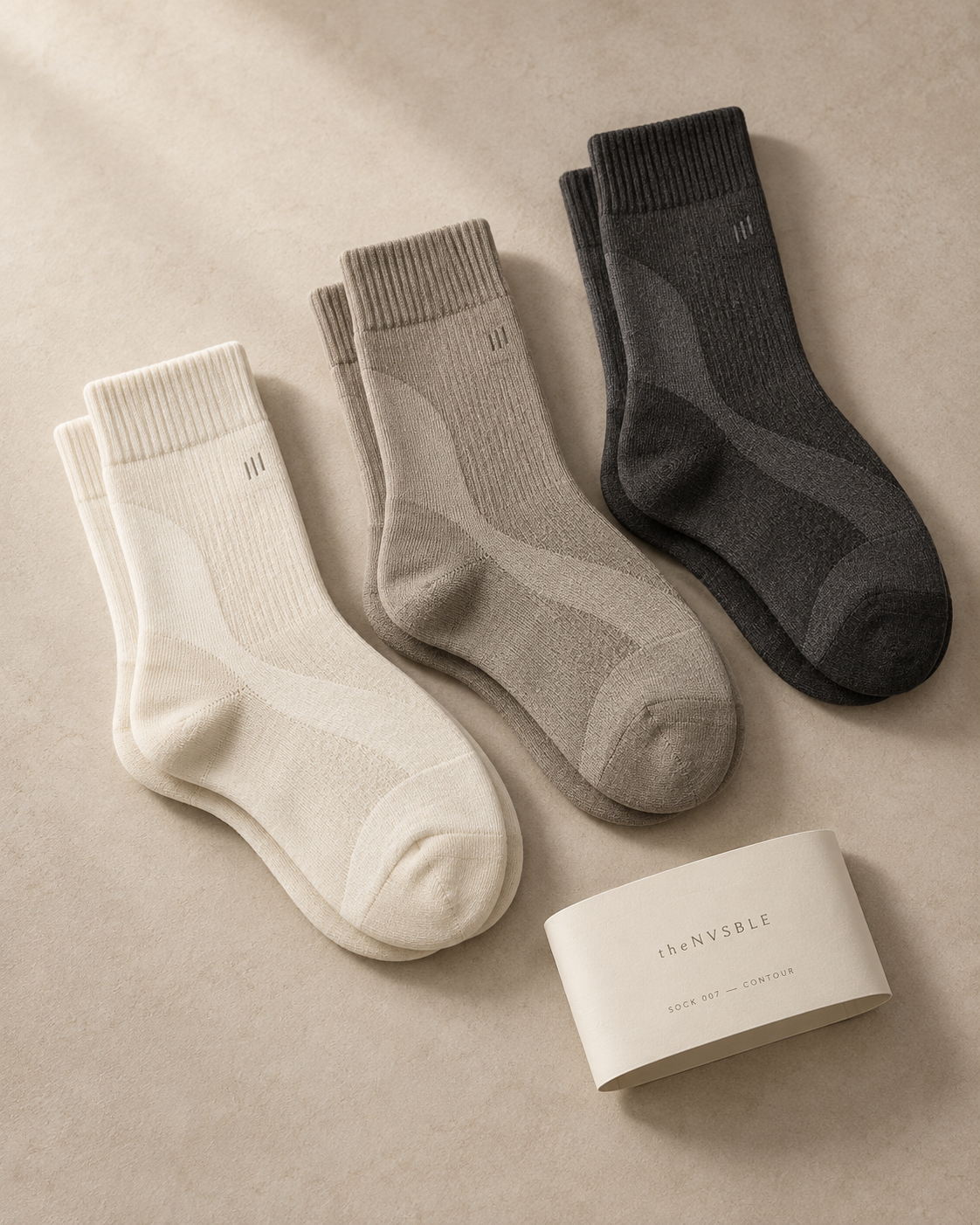 theNVSBLE SOCK-007 CONTOUR — Ivory, stone and charcoal Socks design preview