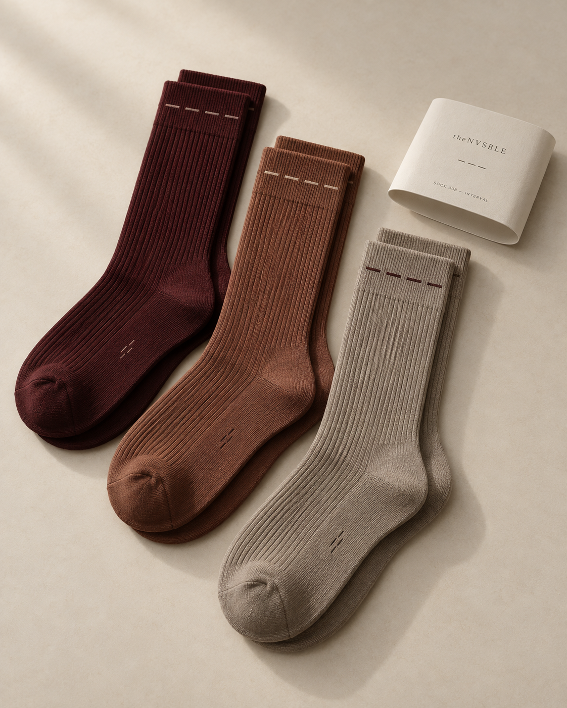 theNVSBLE SOCK-008 INTERVAL — Burgundy, clay and mushroom Socks design preview