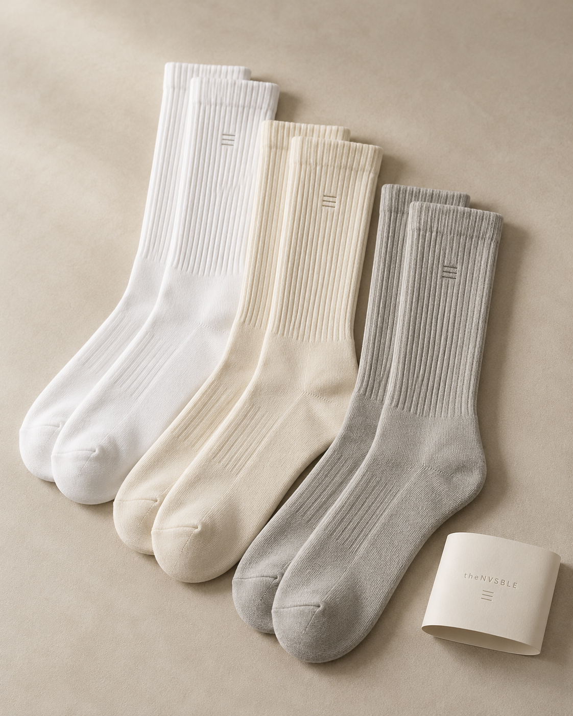 theNVSBLE SOCK-009 COURT — White, ecru and pale grey Socks design preview