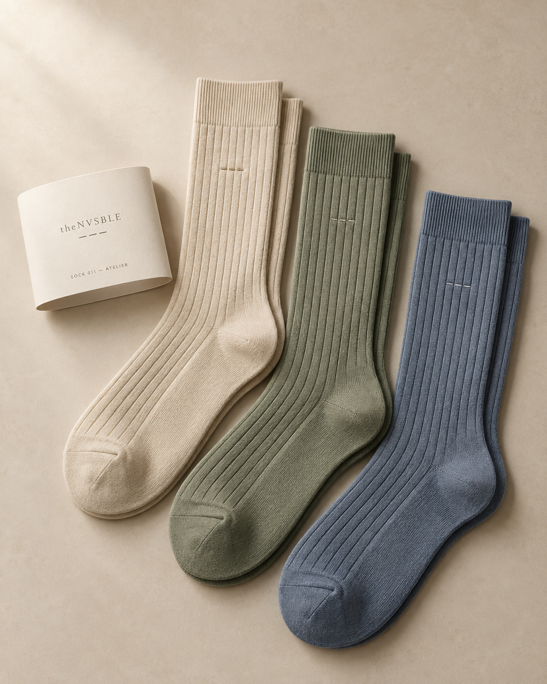 theNVSBLE SOCK-011 ATELIER — Oat, sage and dusty blue Socks design preview
