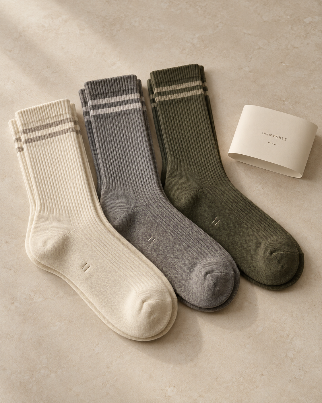 theNVSBLE SOCK-014 ECHO — Ecru, grey and olive Socks design preview