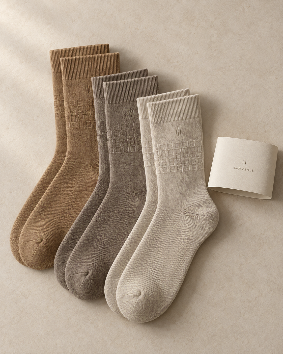 theNVSBLE SOCK-015 WINDOW — Camel, mushroom and stone Socks design preview
