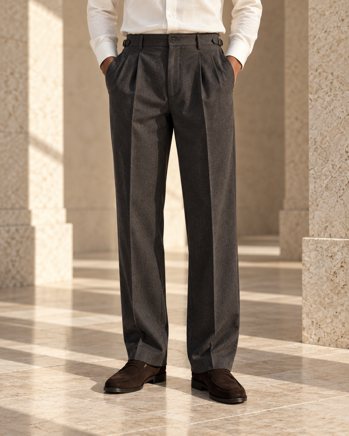 Concept preview of TROUSER 002 NIGHTFALL, charcoal pair of trousers by theNVSBLE.
