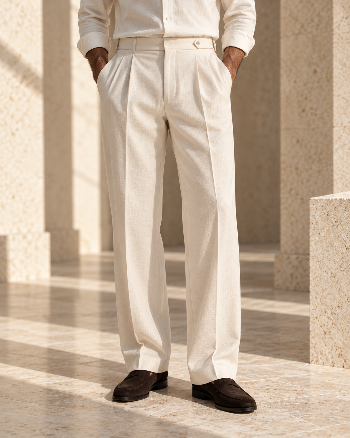 Concept preview of TROUSER 004 PALE FORM, ivory pair of trousers by theNVSBLE.