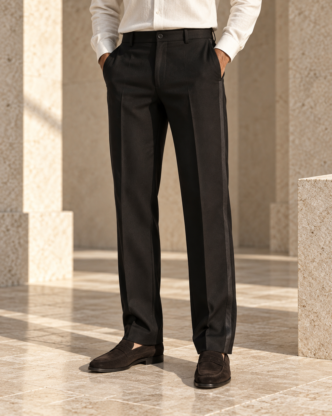 Concept preview of TROUSER 007 AFTER DARK, onyx pair of trousers by theNVSBLE.